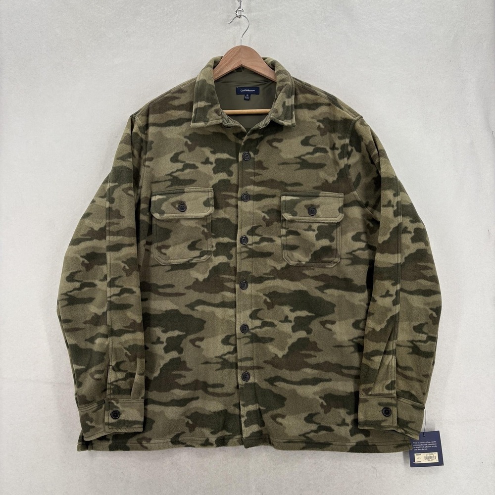 Croft & Barrow Jacket Mens XL Green Camo Fleece Button Front Shacket Outdoor NWT